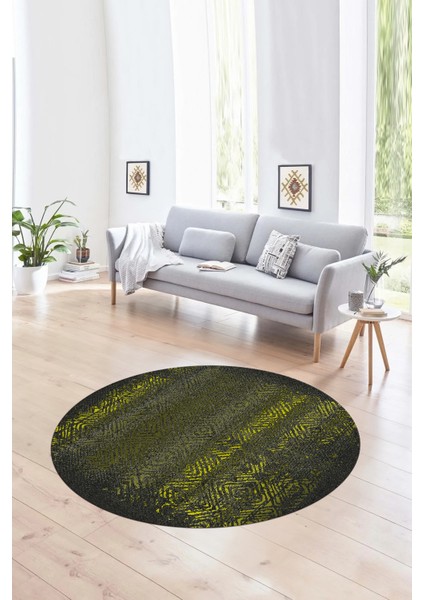 Dijital Kaymaz Taban Yıkanabilir Modern Desen Yuvarlak Mutfak Salon Halısı, N-Y-Modern-28-Sarı,