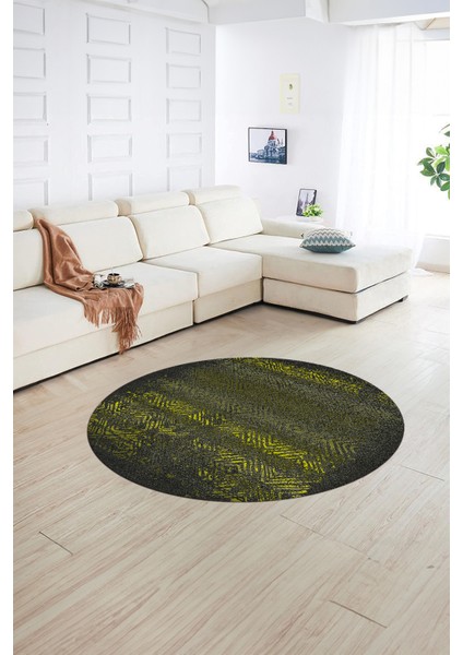 Dijital Kaymaz Taban Yıkanabilir Modern Desen Yuvarlak Mutfak Salon Halısı, N-Y-Modern-28-Sarı,