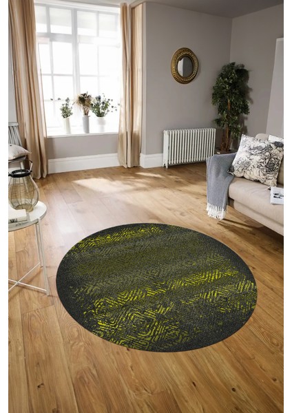 Dijital Kaymaz Taban Yıkanabilir Modern Desen Yuvarlak Mutfak Salon Halısı, N-Y-Modern-28-Sarı,