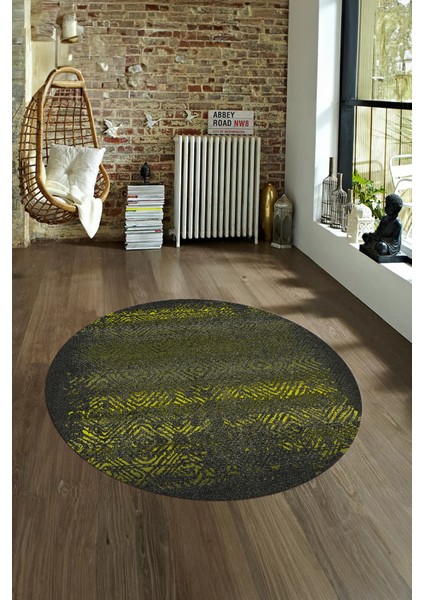 Dijital Kaymaz Taban Yıkanabilir Modern Desen Yuvarlak Mutfak Salon Halısı, N-Y-Modern-28-Sarı,