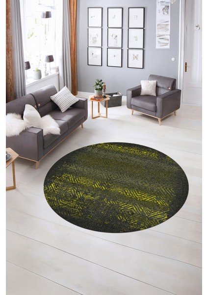 Dijital Kaymaz Taban Yıkanabilir Modern Desen Yuvarlak Mutfak Salon Halısı, N-Y-Modern-28-Sarı,