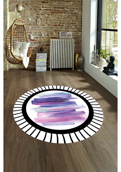 Dijital Kaymaz Taban Yıkanabilir Modern Desen Yuvarlak Mutfak Salon Halısı, N-Y-Modern-22-Mor, fırsatları