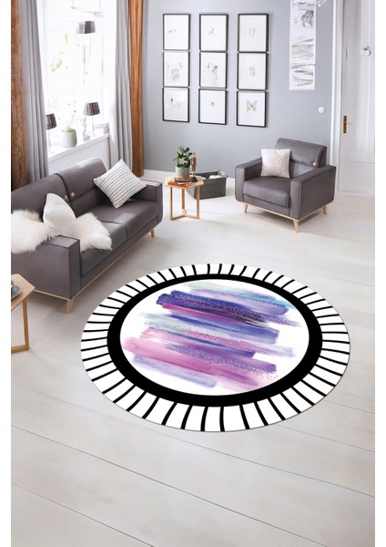 Dijital Kaymaz Taban Yıkanabilir Modern Desen Yuvarlak Mutfak Salon Halısı, N-Y-Modern-22-Mor, indirimleri