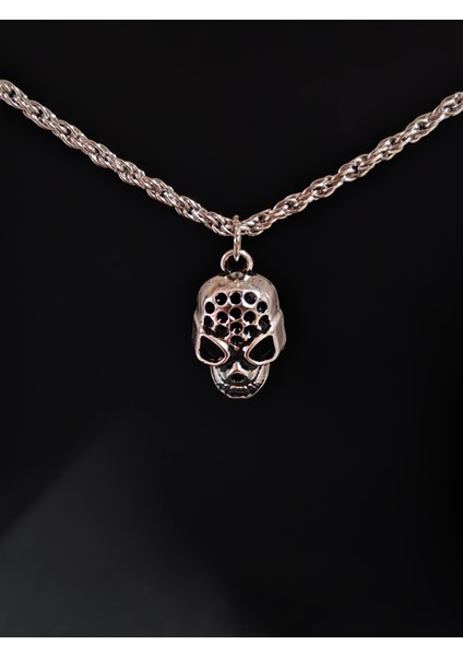 Antik Gümüş Kaplama Kuru Kafa Yarasa Sembol Unisex Zincirli Kolye