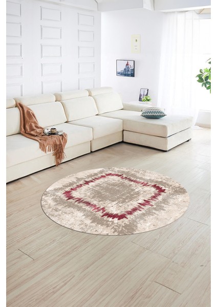 Dijital Kaymaz Taban Yıkanabilir Modern Desen Yuvarlak Mutfak Salon Halısı, N-Y-Modern-37-Bordo,