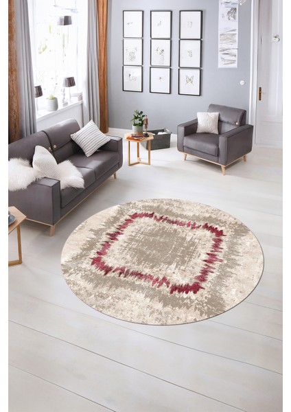 Dijital Kaymaz Taban Yıkanabilir Modern Desen Yuvarlak Mutfak Salon Halısı, N-Y-Modern-37-Bordo,