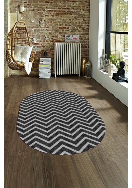 Dijital Kaymaz Yıkanabilir Modern Desen Oval Yolluk Mutfak Salon Halısı, N-O-MODERN-102-ANTRASİT, fırsatları