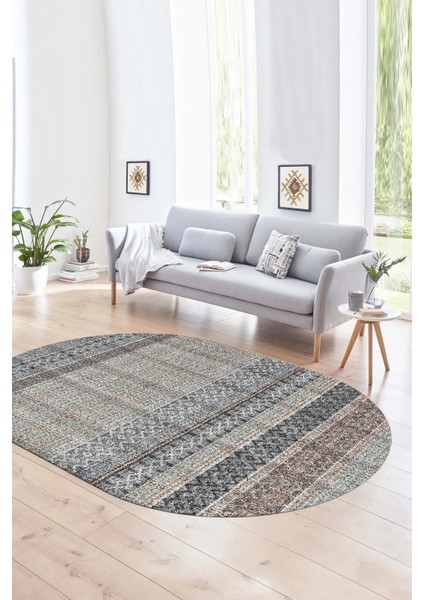Dijital Kaymaz Yıkanabilir Modern Desen Oval Yolluk Mutfak Salon Halısı, N-O-Modern-70-Renkli,