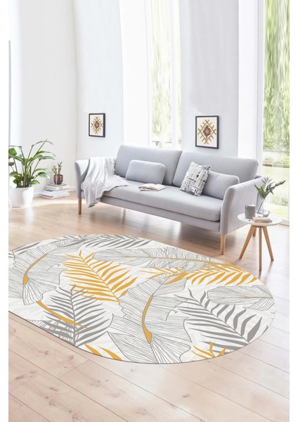 Dijital Kaymaz Yıkanabilir Modern Desen Oval Yolluk Mutfak Salon Halısı, N-O-Modern-98-Gri,