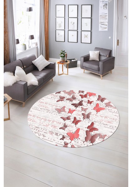 Dijital Kaymaz Taban Yıkanabilir Modern Desen Yuvarlak Mutfak Salon Halısı, N-Y-Modern-42-Pembe, indirimleri