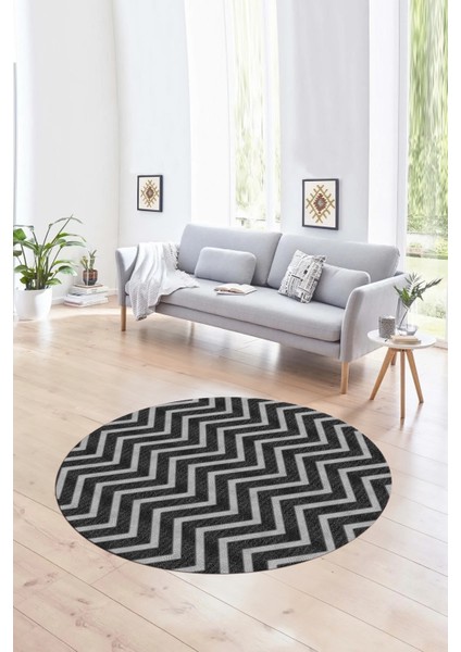 Dijital Kaymaz Taban Yıkanabilir Modern Desen Yuvarlak Mutfak Salon Halısı, N-Y-MODERN-102-ANTRASİT,