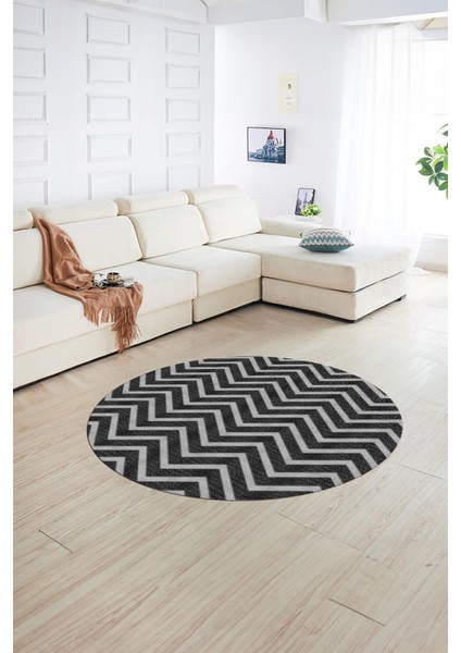 Dijital Kaymaz Taban Yıkanabilir Modern Desen Yuvarlak Mutfak Salon Halısı, N-Y-MODERN-102-ANTRASİT,