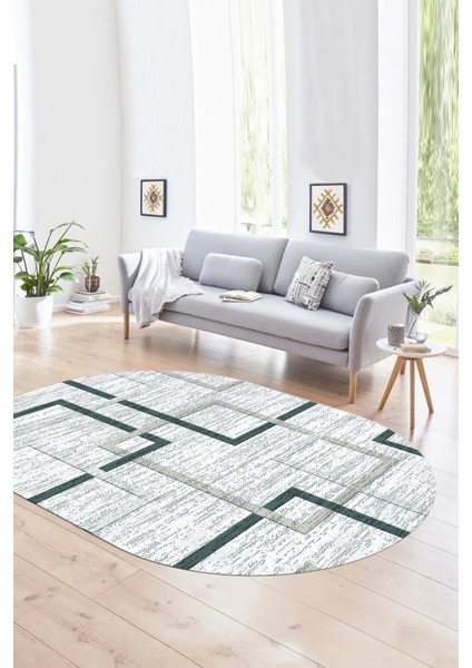 Dijital Kaymaz Yıkanabilir Modern Desen Oval Yolluk Mutfak Salon Halısı, N-O-Modern-80-Mavi,