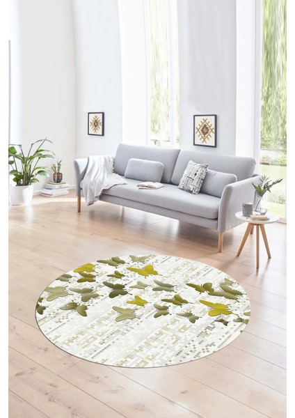 Dijital Kaymaz Taban Yıkanabilir Modern Desen Yuvarlak Mutfak Salon Halısı, N-Y-Modern-42-Sarı,