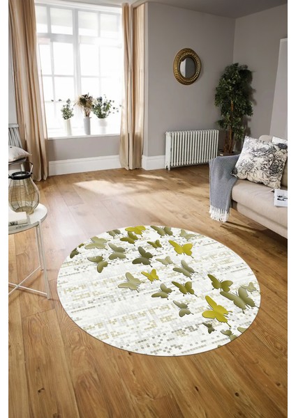 Dijital Kaymaz Taban Yıkanabilir Modern Desen Yuvarlak Mutfak Salon Halısı, N-Y-Modern-42-Sarı, modelleri