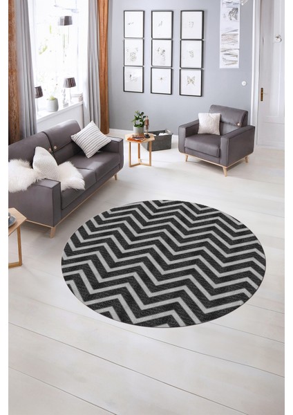 Dijital Kaymaz Taban Yıkanabilir Modern Desen Yuvarlak Mutfak Salon Halısı, N-Y-MODERN-102-ANTRASİT,