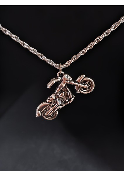 Antik Gümüş Kaplama Motorcu Moto Stil Sembol Unisex Zincirli Kolye