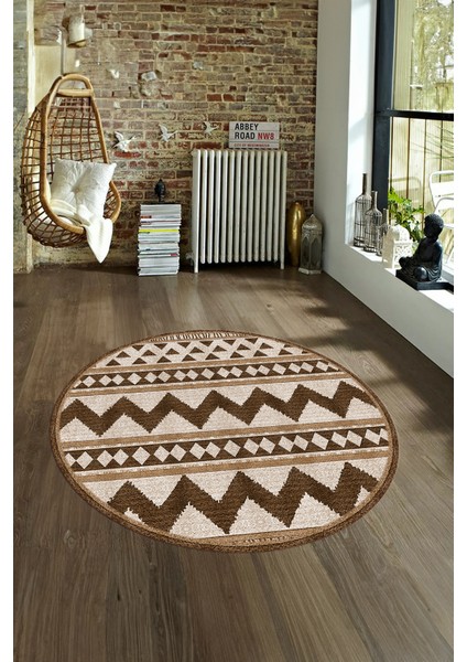 Dijital Kaymaz Taban Yıkanabilir Modern Desen Yuvarlak Mutfak Salon Halısı, N-Y-MODERN-105-KAHVE, fırsatları