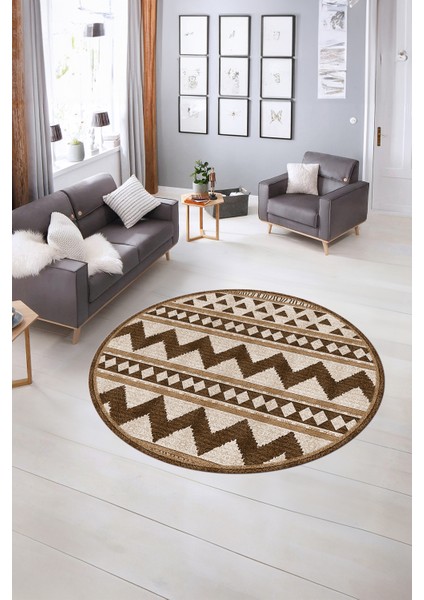 Dijital Kaymaz Taban Yıkanabilir Modern Desen Yuvarlak Mutfak Salon Halısı, N-Y-MODERN-105-KAHVE, indirimleri
