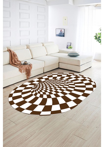 Dijital Kaymaz Yıkanabilir Modern Desen Oval Yolluk Mutfak Salon Halısı, N-O-Modern-78-Kahve, fiyatları