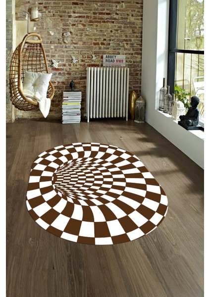 Dijital Kaymaz Yıkanabilir Modern Desen Oval Yolluk Mutfak Salon Halısı, N-O-Modern-78-Kahve, fırsatları