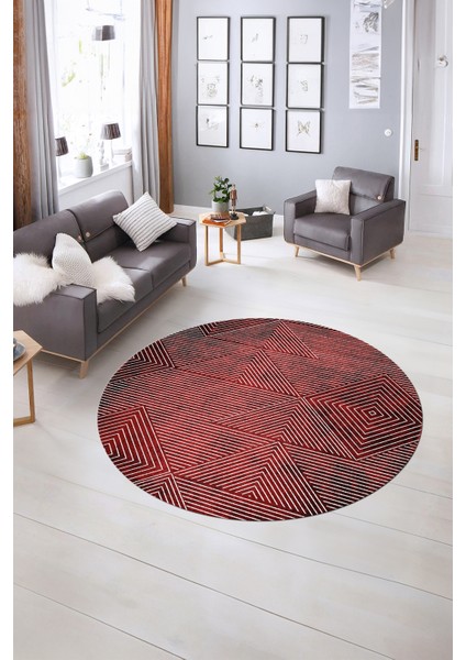 Dijital Kaymaz Taban Yıkanabilir Modern Desen Yuvarlak Mutfak Salon Halısı, N-Y-MODERN-111-BORDO, indirimleri