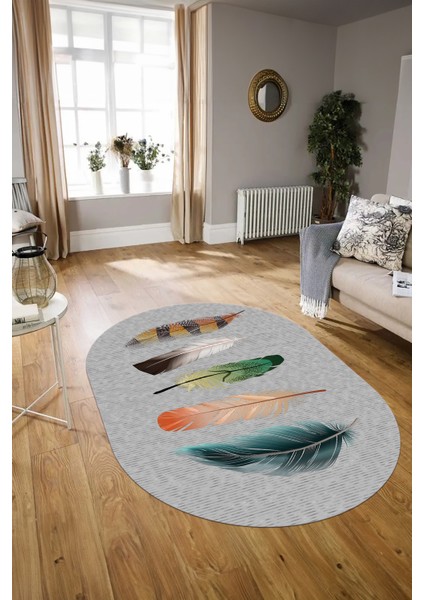 Dijital Kaymaz Yıkanabilir Modern Desen Oval Yolluk Mutfak Salon Halısı, N-O-MODERN-114-GRİ, modelleri