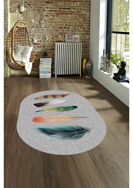 Dijital Kaymaz Yıkanabilir Modern Desen Oval Yolluk Mutfak Salon Halısı, N-O-MODERN-114-GRİ, fırsatları