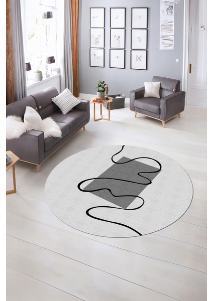 Dijital Kaymaz Taban Yıkanabilir Modern Desen Yuvarlak Mutfak Salon Halısı, N-Y-Modern-61-Gri, indirimleri