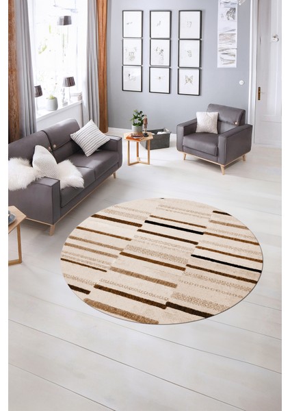 Dijital Kaymaz Taban Yıkanabilir Modern Desen Yuvarlak Mutfak Salon Halısı, N-Y-Modern-74-Kahve, indirimleri