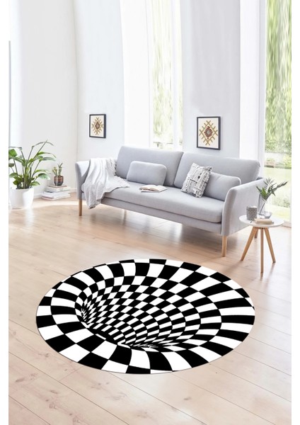 Dijital Kaymaz Taban Yıkanabilir Modern Desen Yuvarlak Mutfak Salon Halısı, N-Y-Modern-78-Siyah,