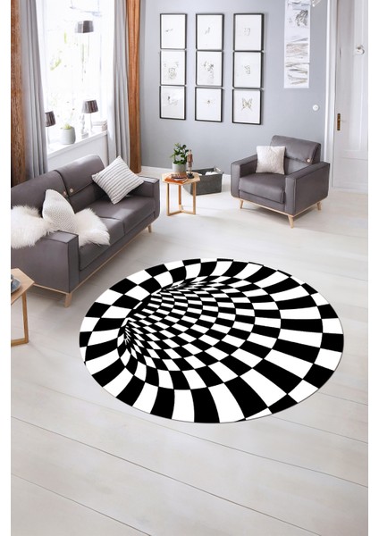 Dijital Kaymaz Taban Yıkanabilir Modern Desen Yuvarlak Mutfak Salon Halısı, N-Y-Modern-78-Siyah, indirimleri