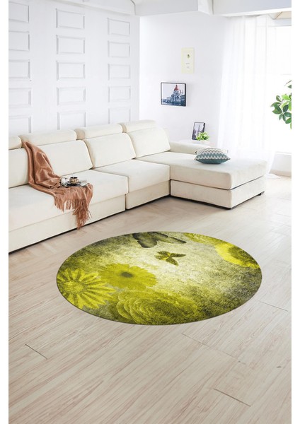 Dijital Kaymaz Taban Yıkanabilir Modern Desen Yuvarlak Mutfak Salon Halısı, N-Y-MODERN-109-SARI, fiyatları
