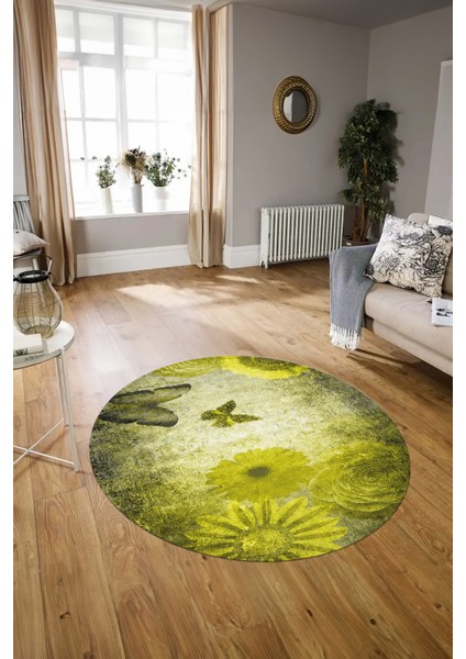 Dijital Kaymaz Taban Yıkanabilir Modern Desen Yuvarlak Mutfak Salon Halısı, N-Y-MODERN-109-SARI, modelleri