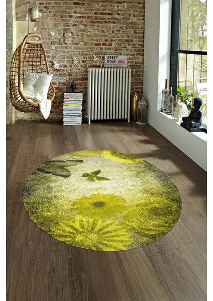 Dijital Kaymaz Taban Yıkanabilir Modern Desen Yuvarlak Mutfak Salon Halısı, N-Y-MODERN-109-SARI, fırsatları