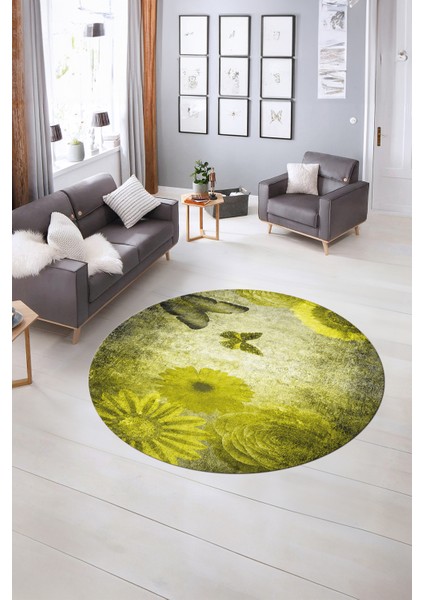 Dijital Kaymaz Taban Yıkanabilir Modern Desen Yuvarlak Mutfak Salon Halısı, N-Y-MODERN-109-SARI, indirimleri