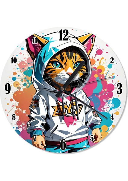 Kapüşonlu Tekir Kedi Dekoratif Duvar Saati