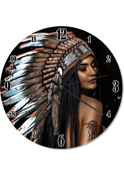 Kızılderili Kadın Baskılı Duvar Saati