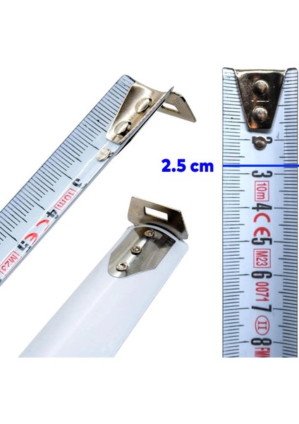 Şerit Metal Bükülebilir Metre 5 M x 25 mm Yeşil Renk Düğmeli Ölçüm Ölçme Plastik Kasalı Klipsli modelleri