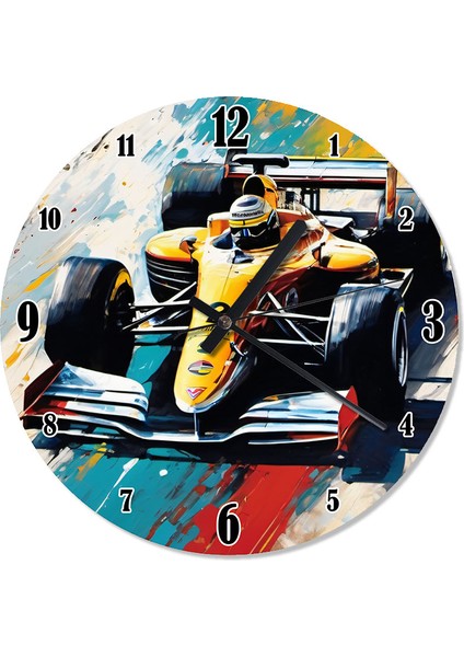 Sarı Formula 1 Aracı Tasarım Duvar Saati