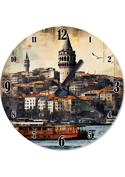 Galata Kulesi ve Manzara Sessiz Duvar Saati