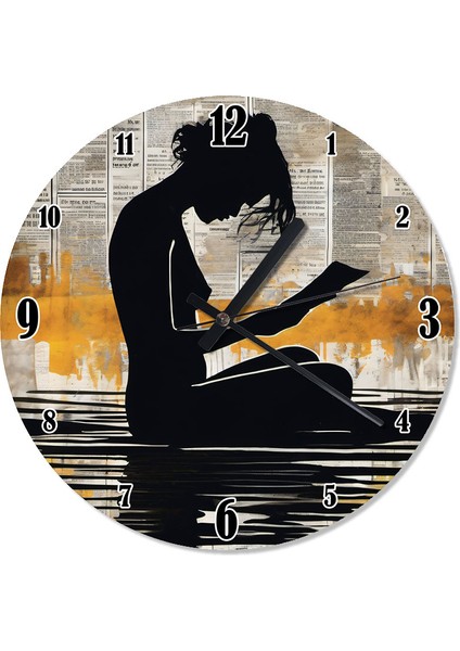 Siyah Kadın Silüeti Baskılı Duvar Saati
