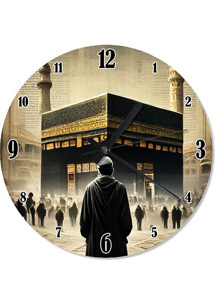 Kabe ve Tavaf Zamanı Dekoratif Duvar Saati