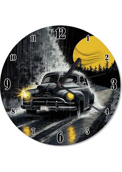 Gece ve Klasik Siyah Araba Analog Duvar Saati