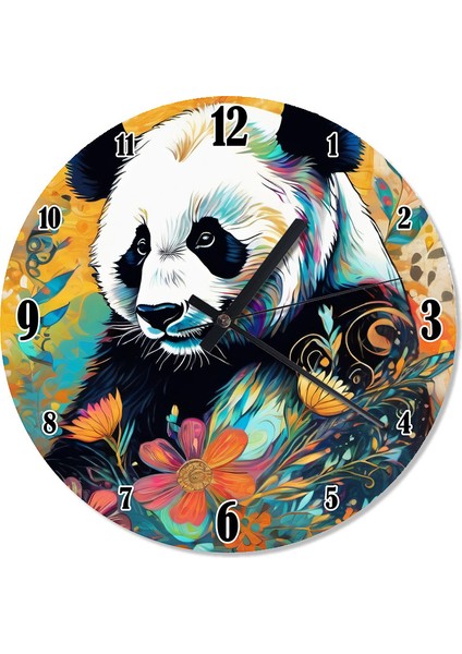 Çiçekler ve Panda Şekilli Duvar Saati