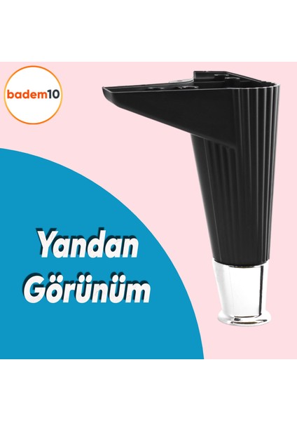 Elista Mobilya Ayağı Sehpa TV Ünitesi Ayakları Yükseltici 15 cm Siyah Krom 4 ADET
