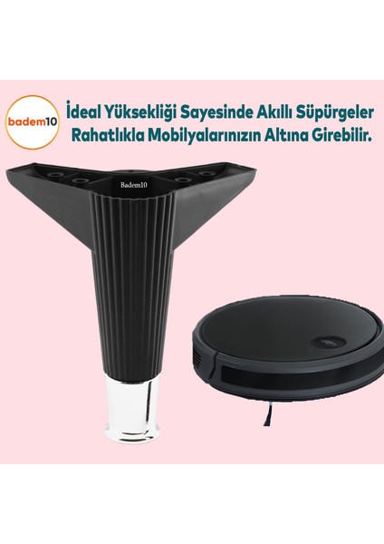 Elista Mobilya Ayağı Sehpa TV Ünitesi Ayakları Yükseltici 15 cm Siyah Krom 4 ADET