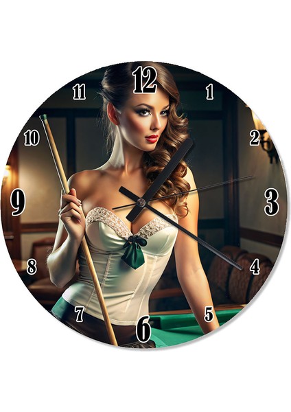 Bilardo Istaka ve Kadın Analog Duvar Saati