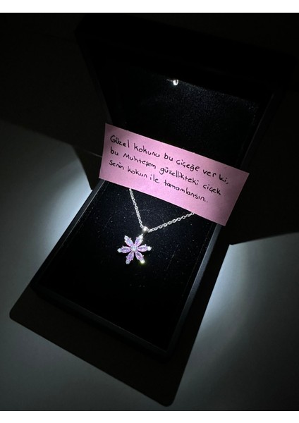 Işıklı Kutuda Çelik Kamelya Çiçeği Kolye Lotus Kolye