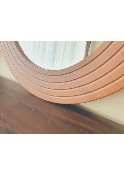 Ahşap Görünümlü Mdf 2 Li Yuvarlak Duvar Salon Banyo Aynası(60 cm ,50 cm Çap)